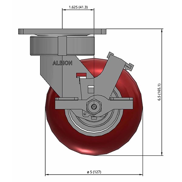 Side view drawing of caster with dimensions